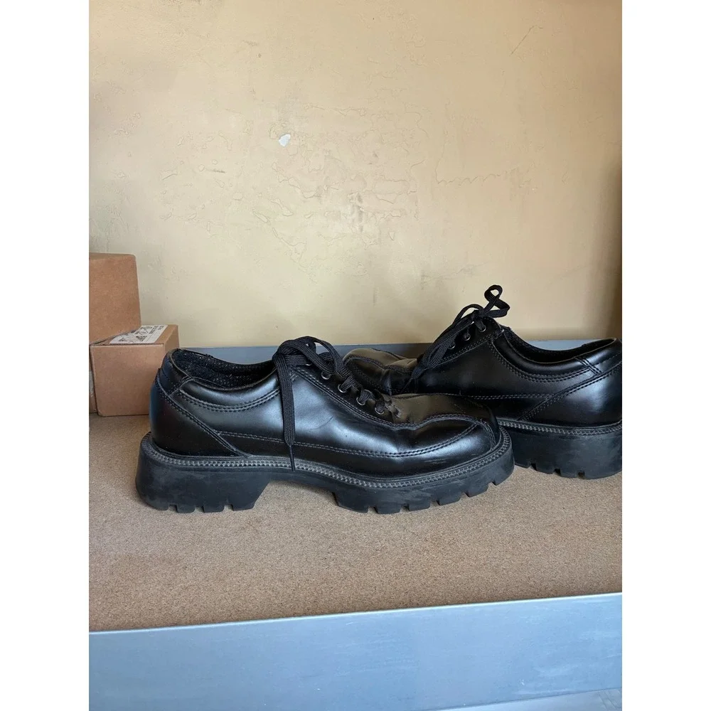 Skechers Jammers Black Leather Chunky Lug Sole Platform Oxfords SN 4411 Mens 9.5